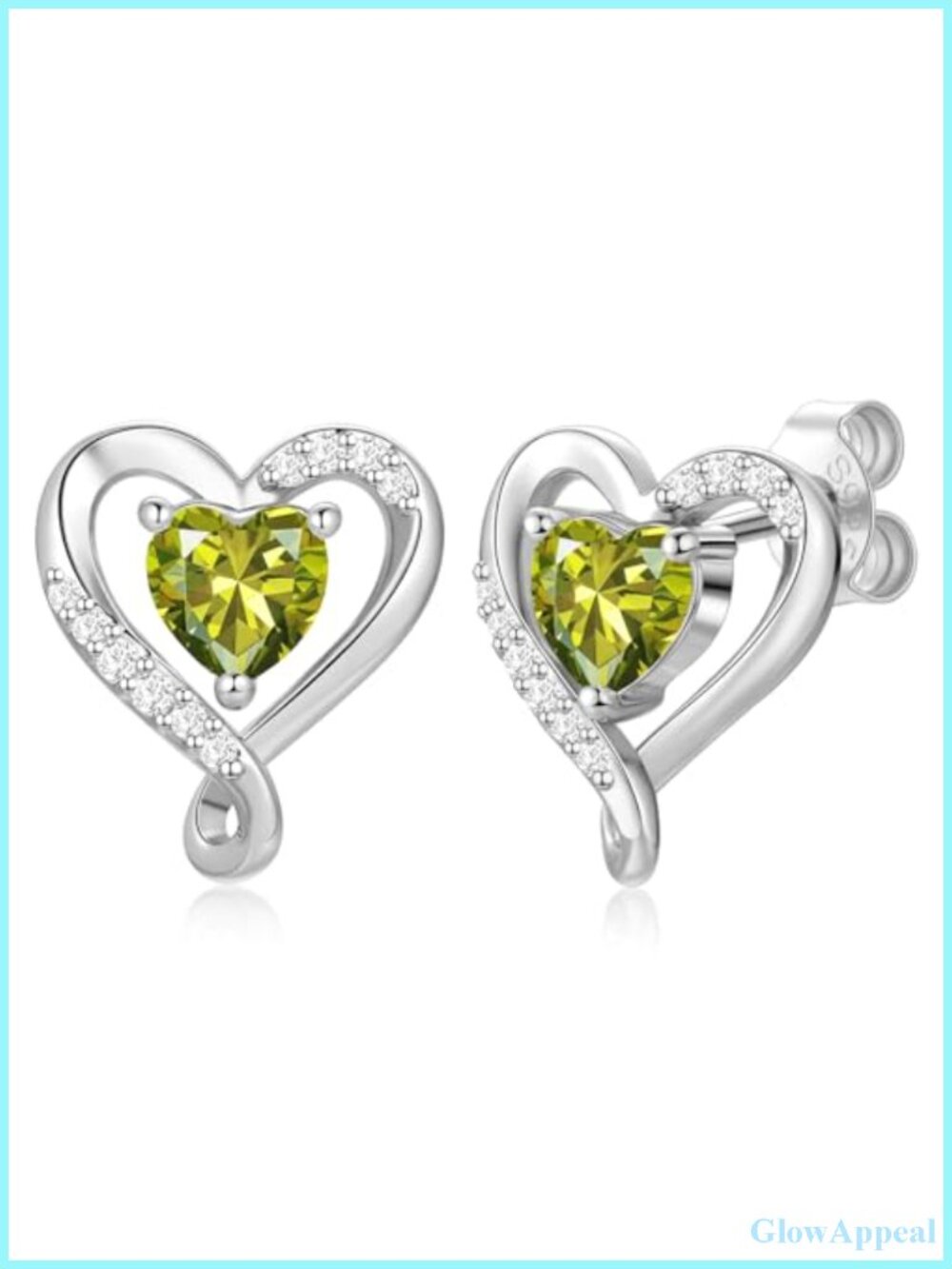 925 Sterling Silver Heart Birthstone Stud Earrings Hypoallergenic CZ Jewelry